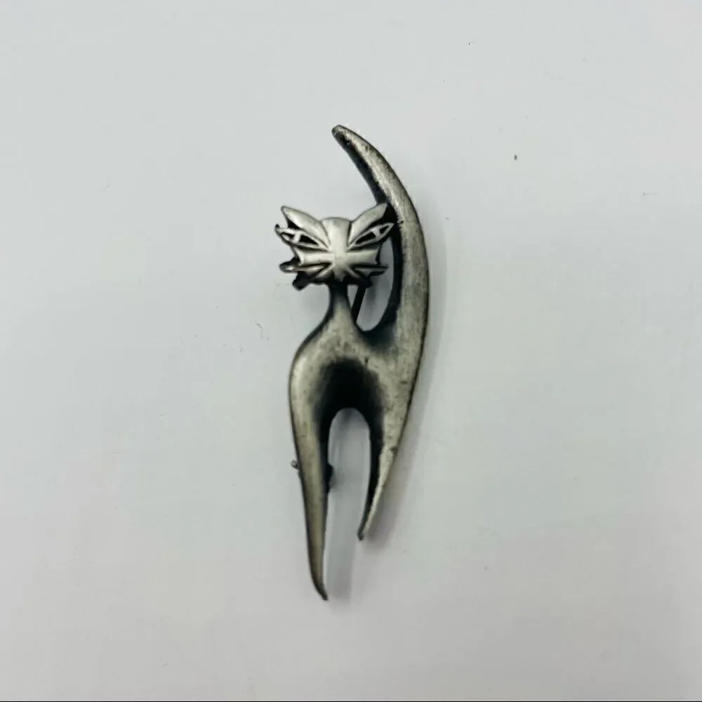 Vintage Mid Century MCM Handmade Metal Cat Pin Brooch by THE HANDCRAFTER